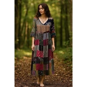 Earthbound Trading Company Maxi Dress Size‎ Small Patchwork Hippie Boho Festival